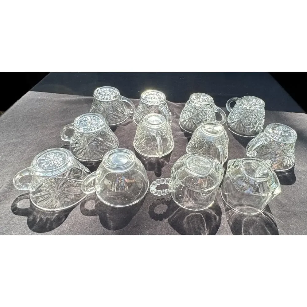 12 Vintage Clear Pressed Glass Punch Bowl Cups -Cups Only- Mixed Variety -10/13